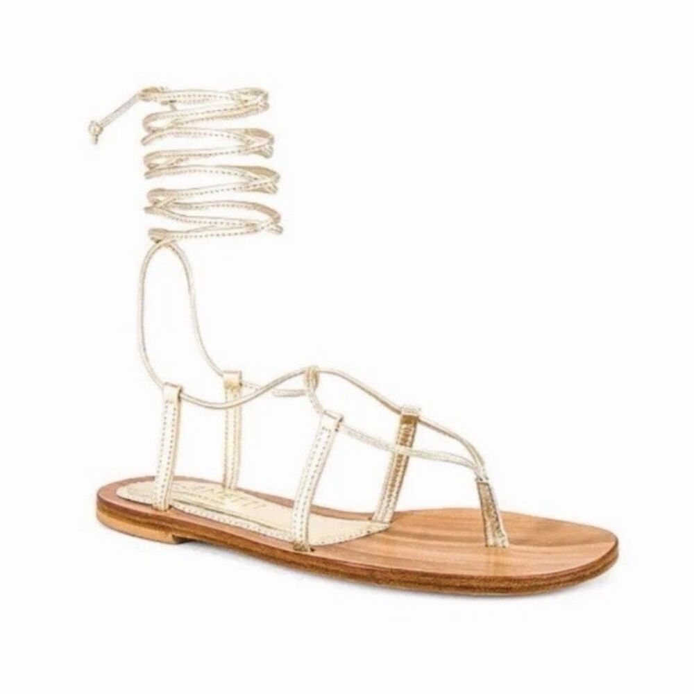 CoRNETTI Molentis Lace Up Sandal in Laminate Gold Size 40 EU Strappy Gladiator